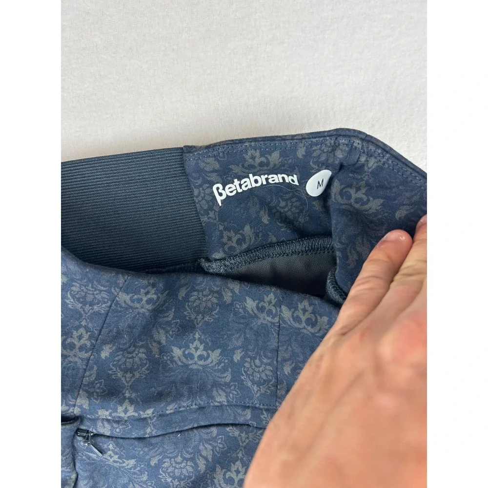Betabrand Dress Pant Yoga Pants Blue Damask Print Skinny Leg Womens Medium - Picture 6 of 13